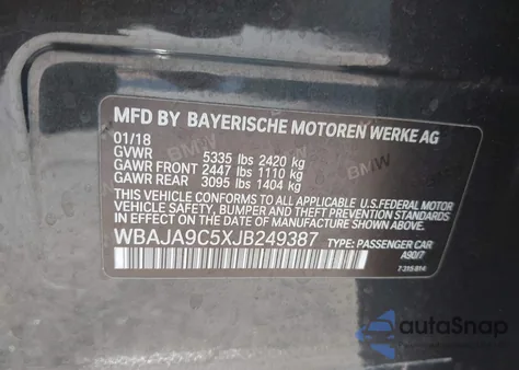 2018 BMW 530E Iperformance from USA, damaged, VIN WBAJA9C5XJB249387
